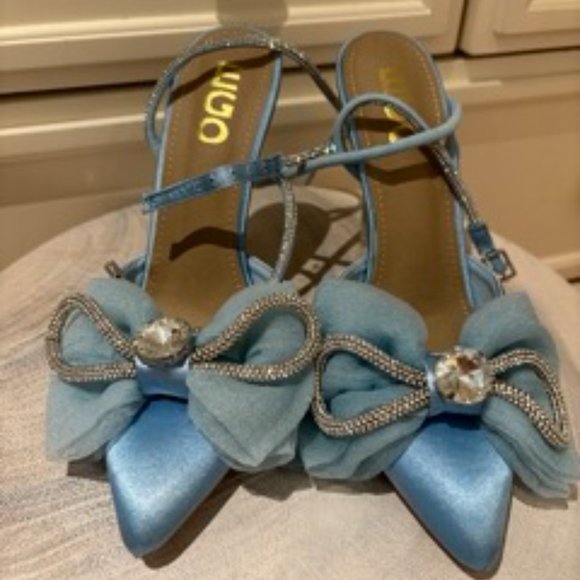 Size 6 EGO blue rhinestone heels - Picture 5 of 5